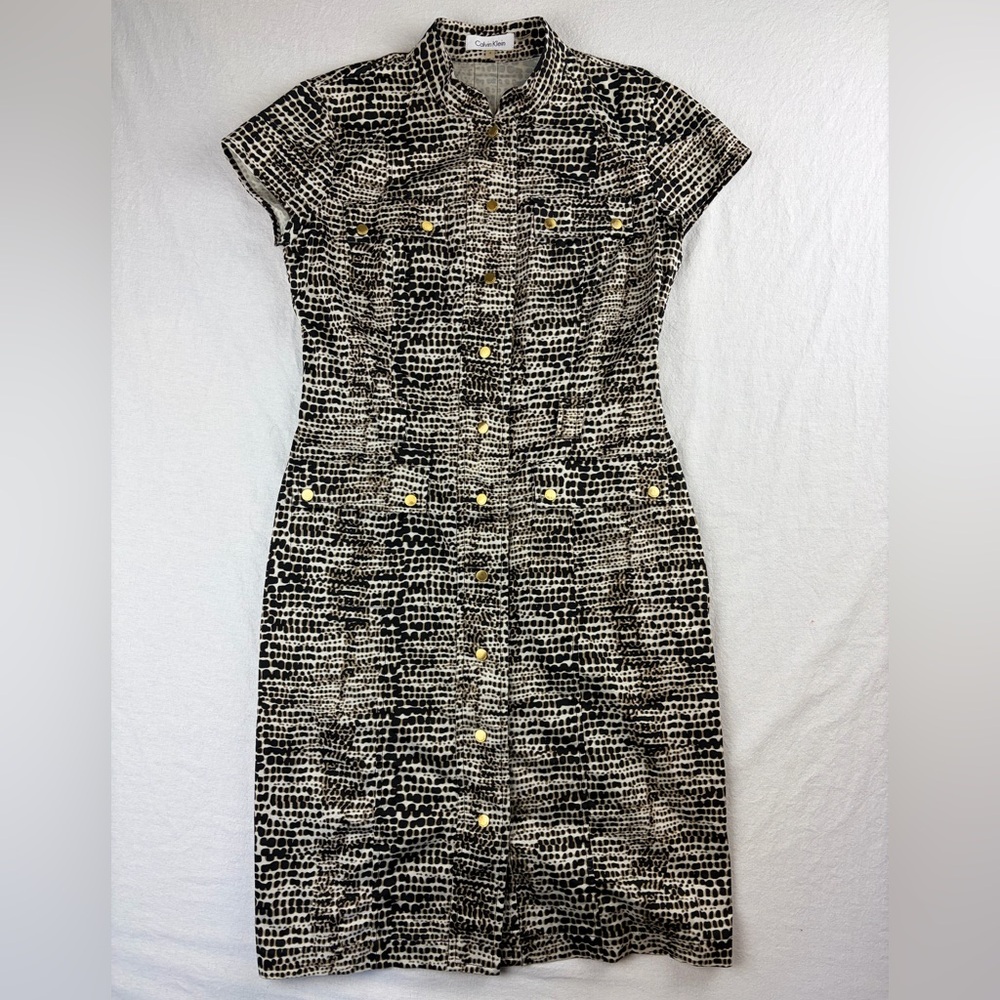 Calvin Klein Women’s Size 4 Animal Print Work Dress Front Snap Preppy